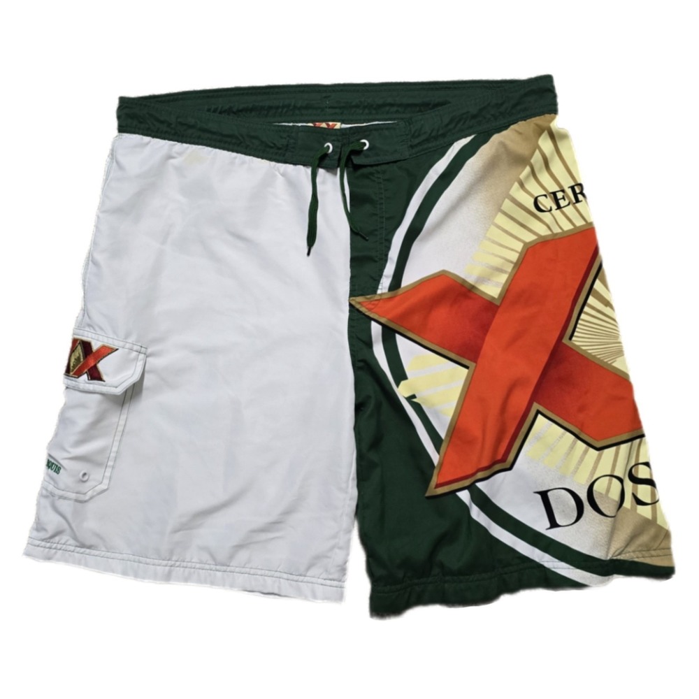Vintage Dos Equis Shorts Swim Trunks Men's 36-38 Drawstring 90's Lined Cargo